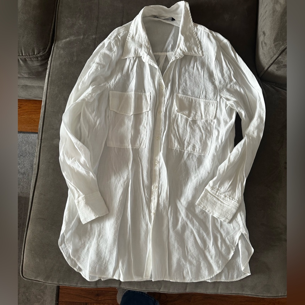 Zara White Overaized  Button Down Shirt XL